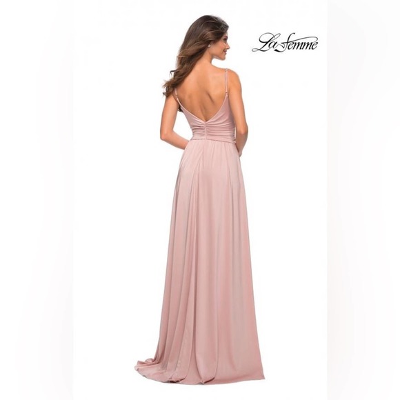 La Femme 30571 Mauve Pink Spaghetti Strap Cross Bodice Formal Gown Size 12 NWT - Picture 2 of 7